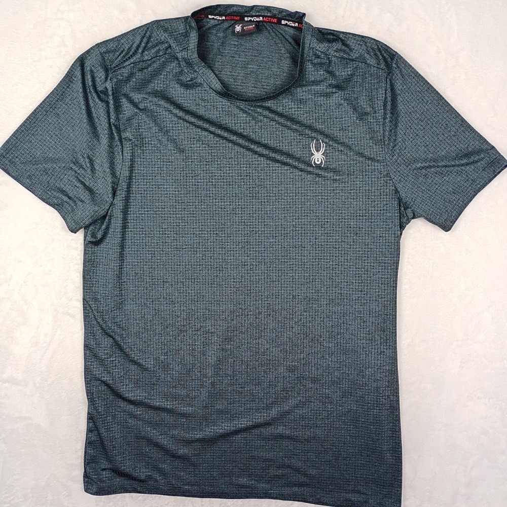 Spyder‎ Active Mens Performance T-Shirt Gray Grid Textured Athletic Top Medium